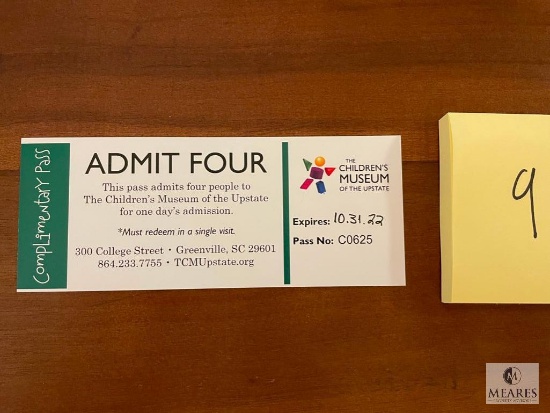Four Pack of Tickets to the Children's Museum of the Upstate