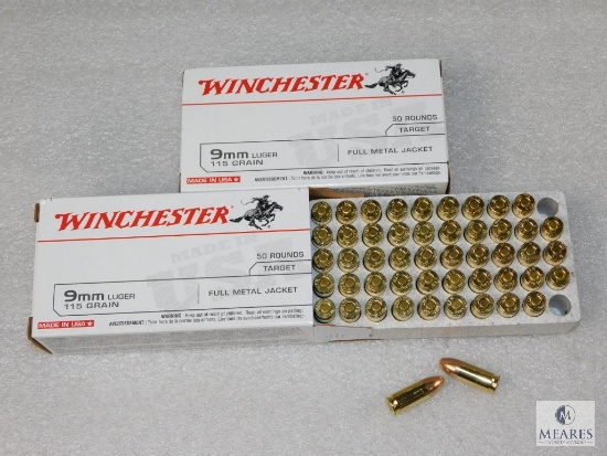 100 Rounds Winchester 9mm Luger Ammo 115 Grain FMJ