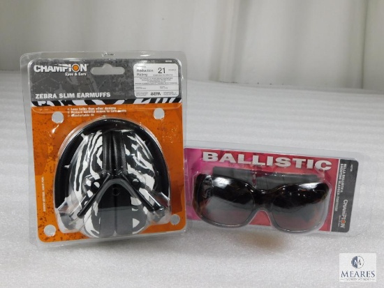 New Champion Exotic Ear Muff Hearing Protection and Ballistic Shooting Glasses