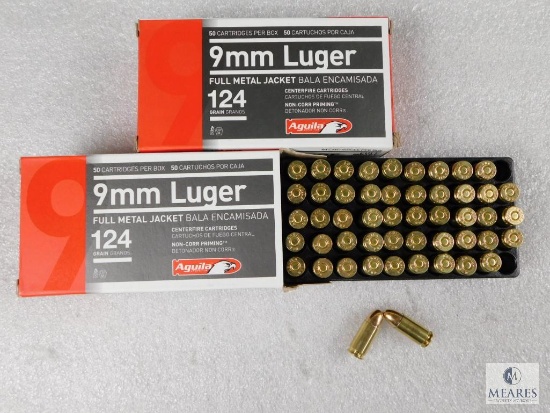 100 Rounds Aguila 9mm Luger 124 Grain FMJ Ammo