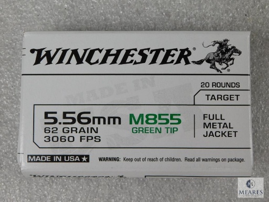 20 Rounds Winchester M855 5.56 Nato Green Tip 62 Grain Ammo