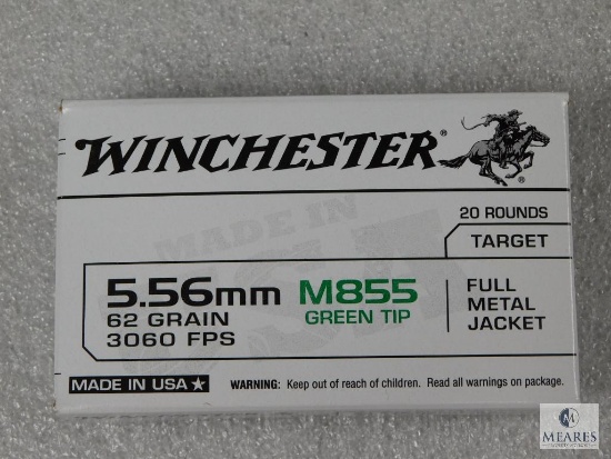 20 Rounds Winchester M855 5.56 Nato Green Tip 62 Grain Ammo