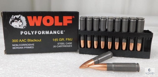 20 Rounds Wolf .300 AAC Blackout 145 Grain FMJ Steel Case Ammo