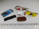 Lot - Safety Goggles, Leather Pet Collar, Whistle and Military Pin