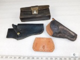 3 Leather Holsters & Ammo Box