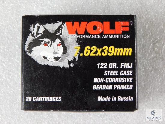 20 Rounds Wolf 7.62 x 39 Steel Case Ammunition - 122-grain FMJ