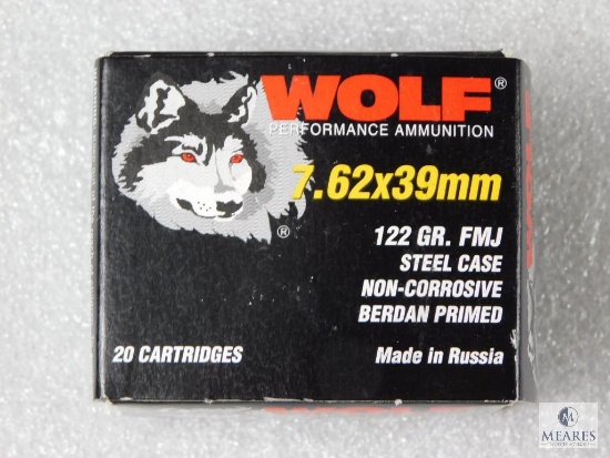 20 Rounds Wolf 7.62 x 39 Steel Case Ammunition - 122-grain FMJ