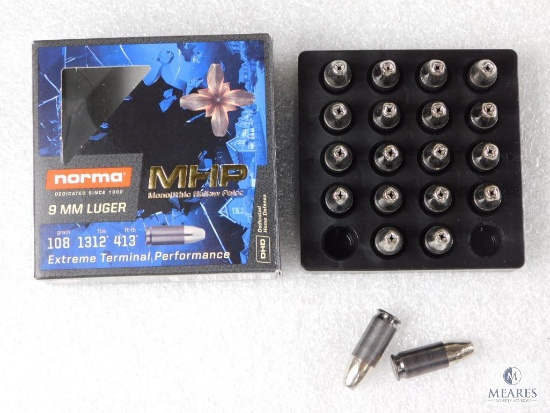 20 Rounds Norma MHP 9MM Luger 108 Grain 1312FPS