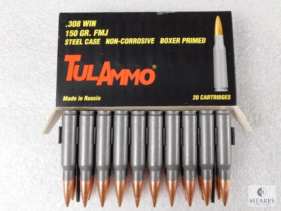 20 Rounds TulAmmo .308 WIN 150 Grain FMJ Steel Case Ammo