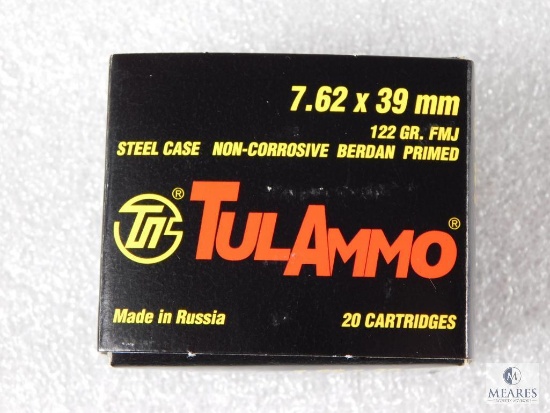 20 Rounds TulAmmo 7.62x39 122 Grain FMJ Steel Case Ammo