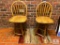 Group of Two Wooden Rotating Barstools and Rug