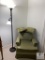 Green Upholstered Chair with Floor Lamp
