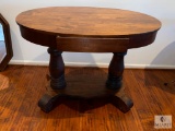 Oval Top Double Pedestal Side Table with Drawer