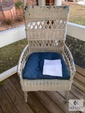 Guildmaster Wicker Chair with Blue and White Cushion