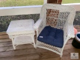 White Wicker Chair with Side Table
