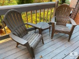 Two Plastic Outdoor Adirondack Chairs with Table