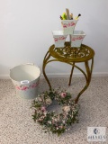 Lot of Decorative Items - Plant Stand & Floral Items