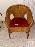 Wicker Side Chair with Red Cushion