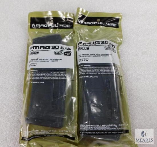 2 New Magpul 30 Round AR 15 5.56 Rifle Magazine With Clear Window Count