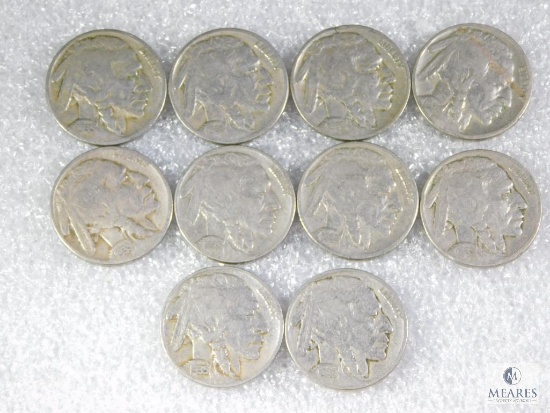 (10) 1935 Buffalo Nickels - All VG