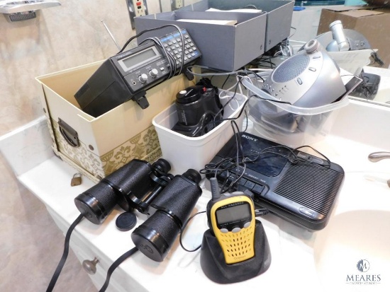 Lot Personal Electronics - Alarm Clock, Radio, Handcam, Binoculars, Weather Monitor - NO SHIPPING