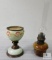Vintage Glass and Stone Oil Lamp and Porcelain and Metal Flower Pot
