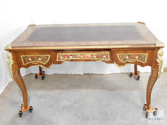 19th Century French Louis Wood and Gold Gilt Bronze Bureau Plat Writing Desk