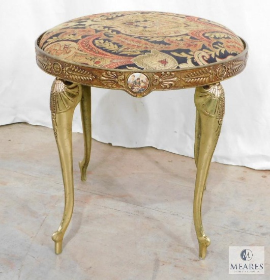 Antique Brass Base Vanity Stool with Newly Upholstery Cushion