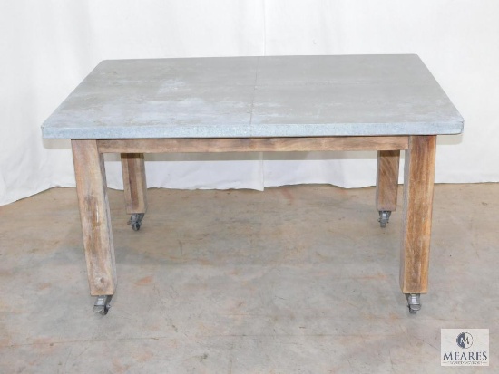 Rolling Wood Craft Table with Tin Covered Top