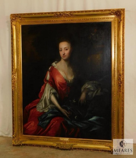 Simon Verelst "Unknown Lady In Red Dress" Oil on Canvas with Gold Gilt Frame