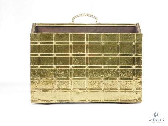 Vintage Brass Covered Wood File or Magazine Holder