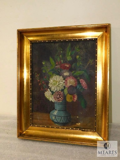 Antique Oil on Canvas Painting Gold Gilt Frame Signed M.H. 1898