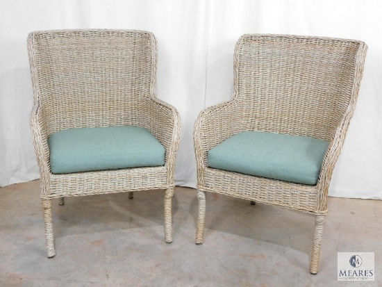 Pair of Hampton Bay Synthetic Wicker Chairs with Cushions