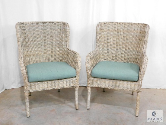 Pair of Hampton Bay Synthetic Wicker Chairs with Cushions