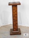 Wood Column Plant Stand with Engraved Grape Motif