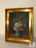 Antique Oil on Canvas Painting Gold Gilt Frame Signed M.H. 1898