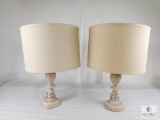 Pair of Table Lamps Weathered Wood Base with Beige Shades