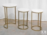 Set of Three Round White Marble Top Side Tables