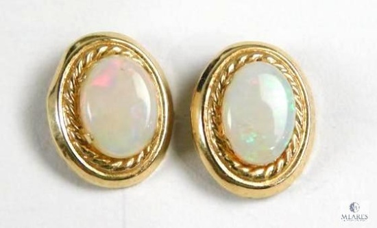 14K Yellow Gold Opal Earrings for Pierced Ears