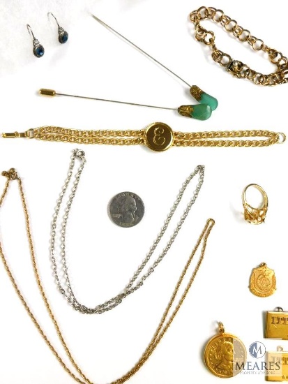 Lot of Vintage Gold Filled, Gold Plated and Gold Tone Jewelry Bracelets, Pendants, Rings and Pins
