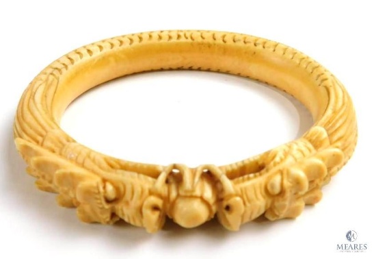 Vintage Dragon Themed Bangle Bracelet - Possible Bone Carved