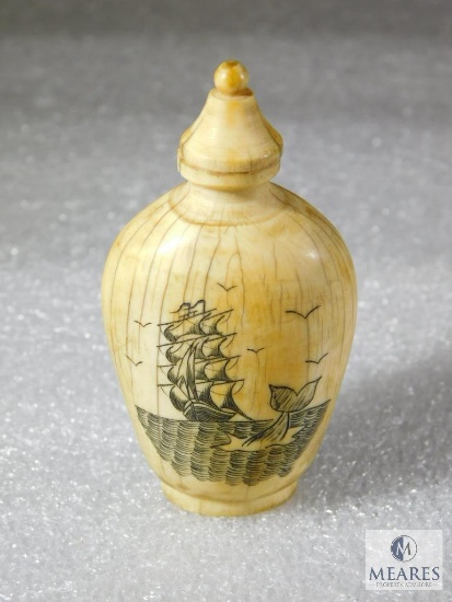 Antique Scrimshaw Whale & Ship Snuff Bottle