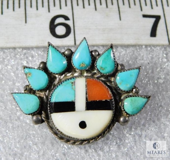 Navajo Native American Turquoise Design Inlay Pin