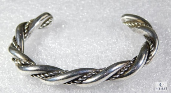 Sterling Silver Navajo Heavy 43 Grams Twisted Rope Cuff Bracelet
