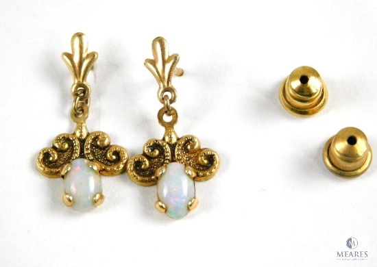 Vintage Teardrop Opal Victorian Style Dangle Pierced Earrings