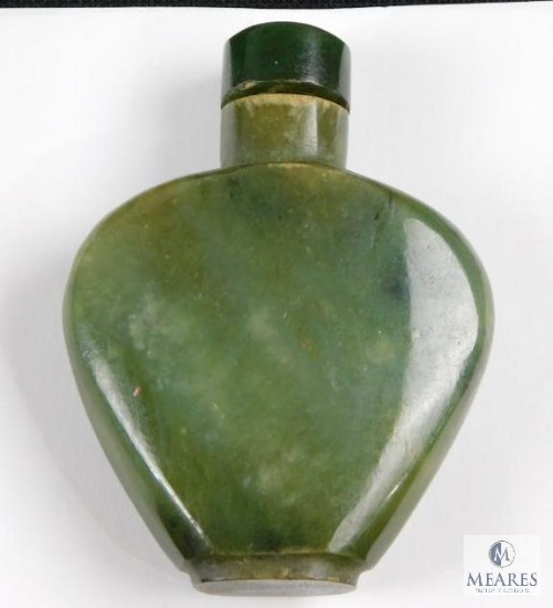 Vintage Dark Green Jadeite Snuff Bottle with Spoon