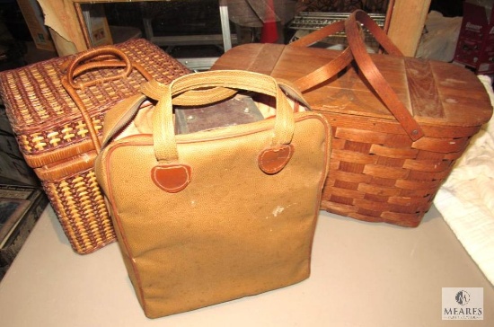 Picnic Baskets Including Wov-N-Wood by Jerywil and Vintage Aladdin Thermos Set