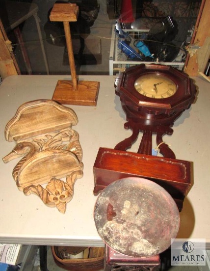 40" Tall Candle Stick, Wall Clock, Carved Wall Shelves
