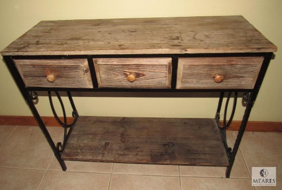 Three-Drawer Metal and Wood Console Table