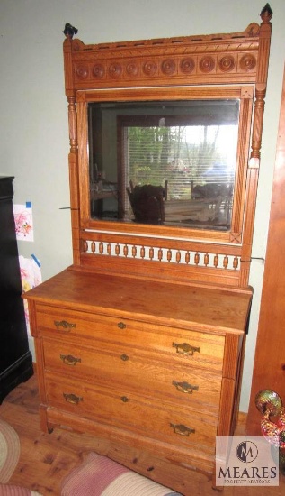 Antique Three-Drawer Chest of Drawers with Mirror